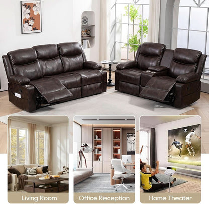 Brown Recliner Sofa Set With Massage And Heat 2 Piece