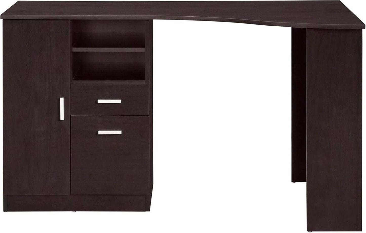 Classic Espresso Office Desk with Storage Shelves and Drawers