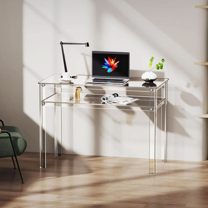 Clear Acrylic Desk with Open Storage for Home Office