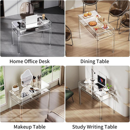Clear Acrylic Desk with Open Storage for Home Office