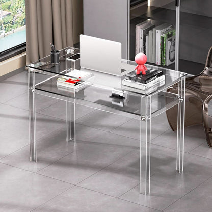 Clear Acrylic Desk with Open Storage for Home Office