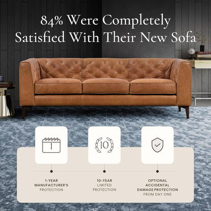 Cognac Tan Leather Sofa with Tufted Back Design