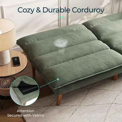 Comfortable Green Futon Sofa Bed with Adjustable Backrest
