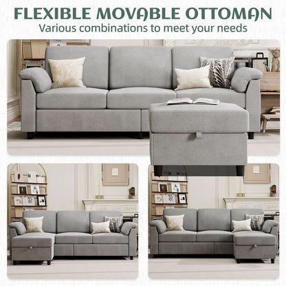 Comfortable L Shaped Convertible Sectional Sofa with Pillows