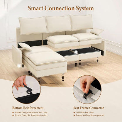 Comfy 108 Inch Modular Sectional Sofa With Ottoman