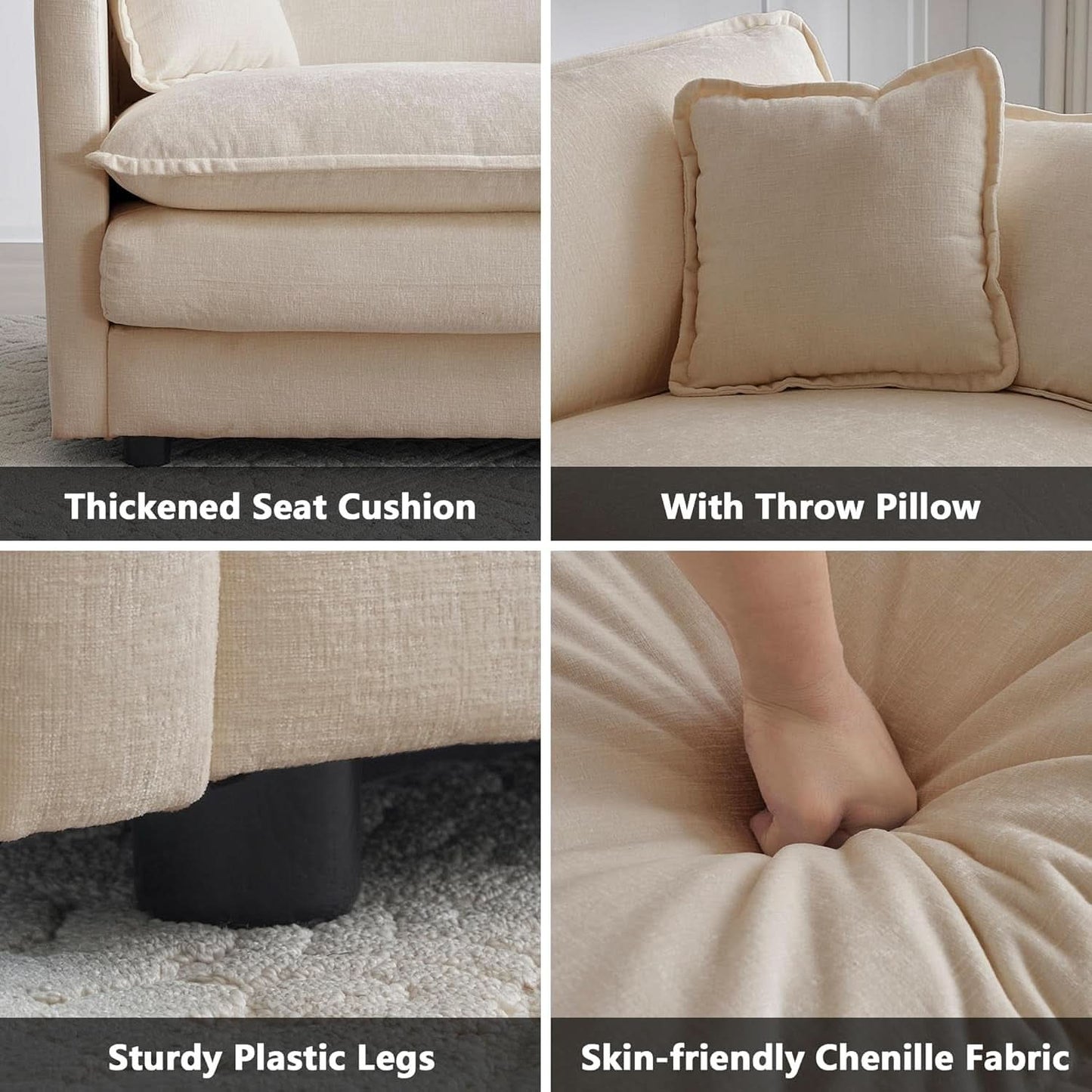 Comfy Chenille Sofa Chair with Toss Pillow Light Coffee