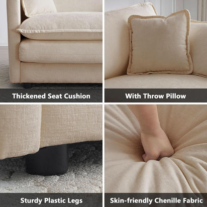 Comfy Chenille Sofa Chair with Toss Pillow Light Coffee