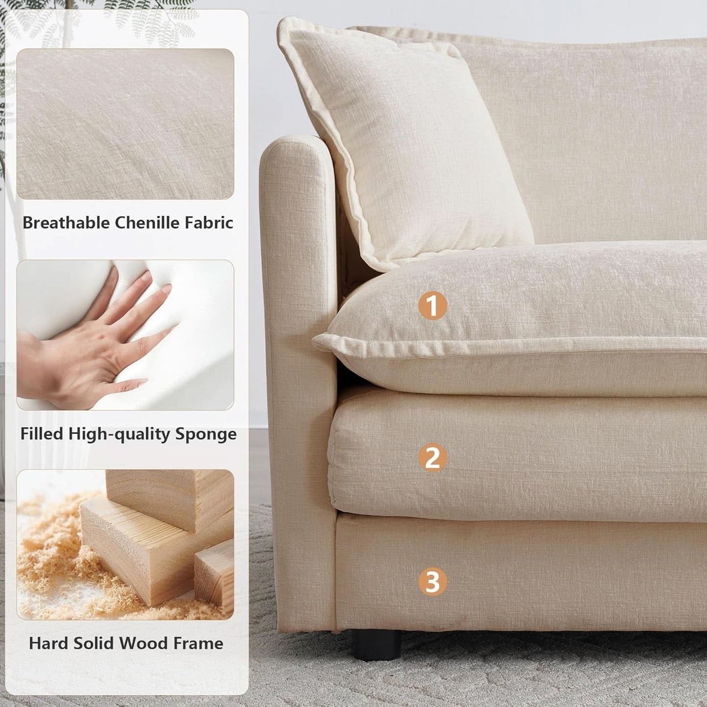 Comfy Chenille Sofa Chair with Toss Pillow Light Coffee