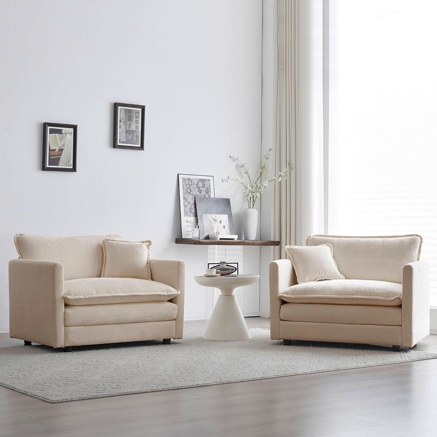 Comfy Chenille Sofa Chair with Toss Pillow Light Coffee