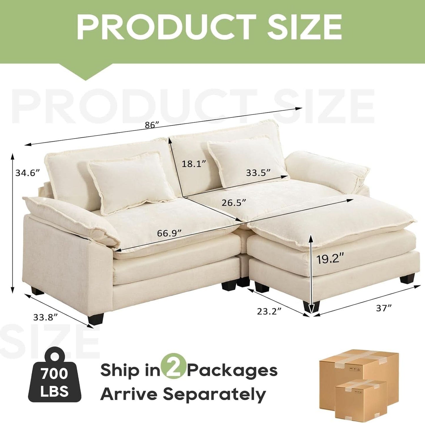 Comfy Cloud Couch Modular Sofa with Ottoman and Pillows