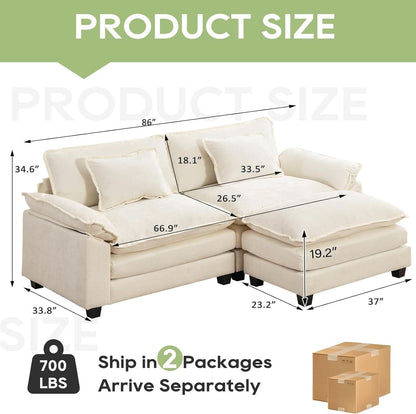 Comfy Cloud Couch Modular Sofa with Ottoman and Pillows