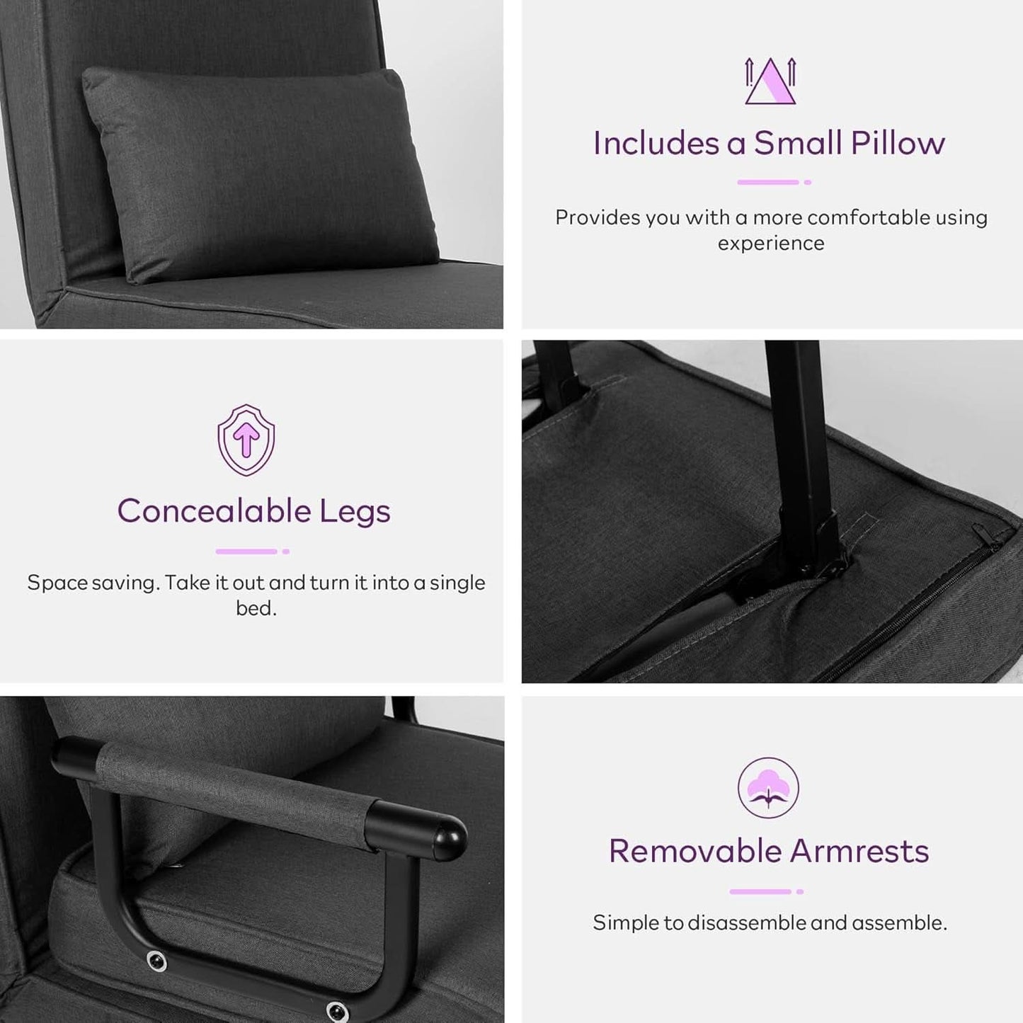 Comfy Convertible Sleep Chair Bed with Adjustable Backrest