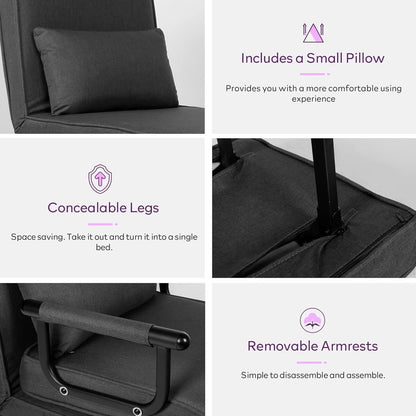 Comfy Convertible Sleep Chair Bed with Adjustable Backrest