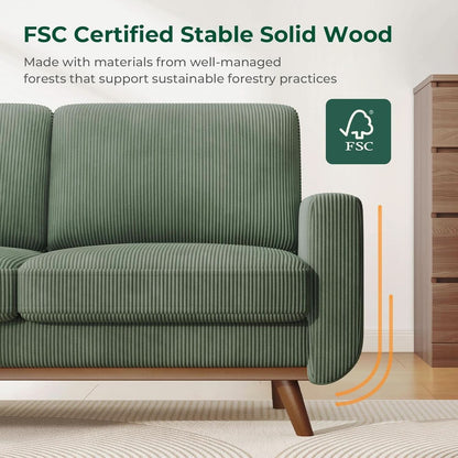 Comfy Green Corduroy Loveseat Sofa with Solid Wood Frame