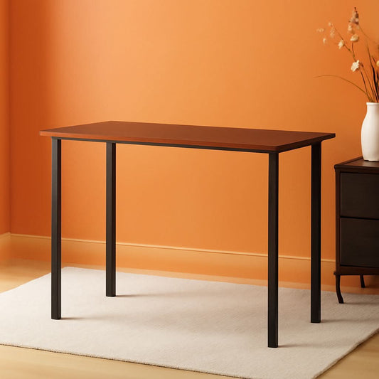 Compact Walnut Computer Desk with Black Base for Small Spaces
