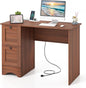 43 Inch Walnut Computer Desk With Charging Station
