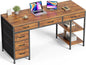 54 Inch Corner Computer Desk With 6 Drawers And Shelves Rustic Brown