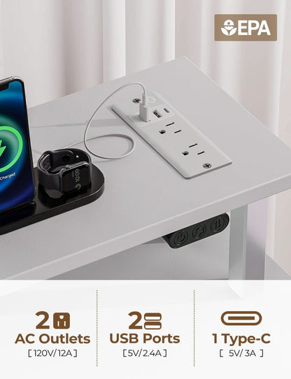 Computer Desk with Power Outlets and LED Light