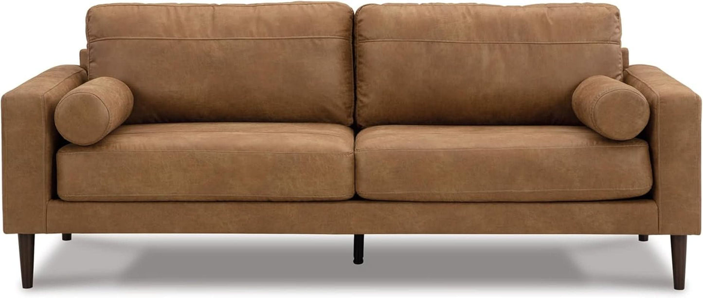 Contemporary Dark Brown Faux Leather Sofa with Pillows