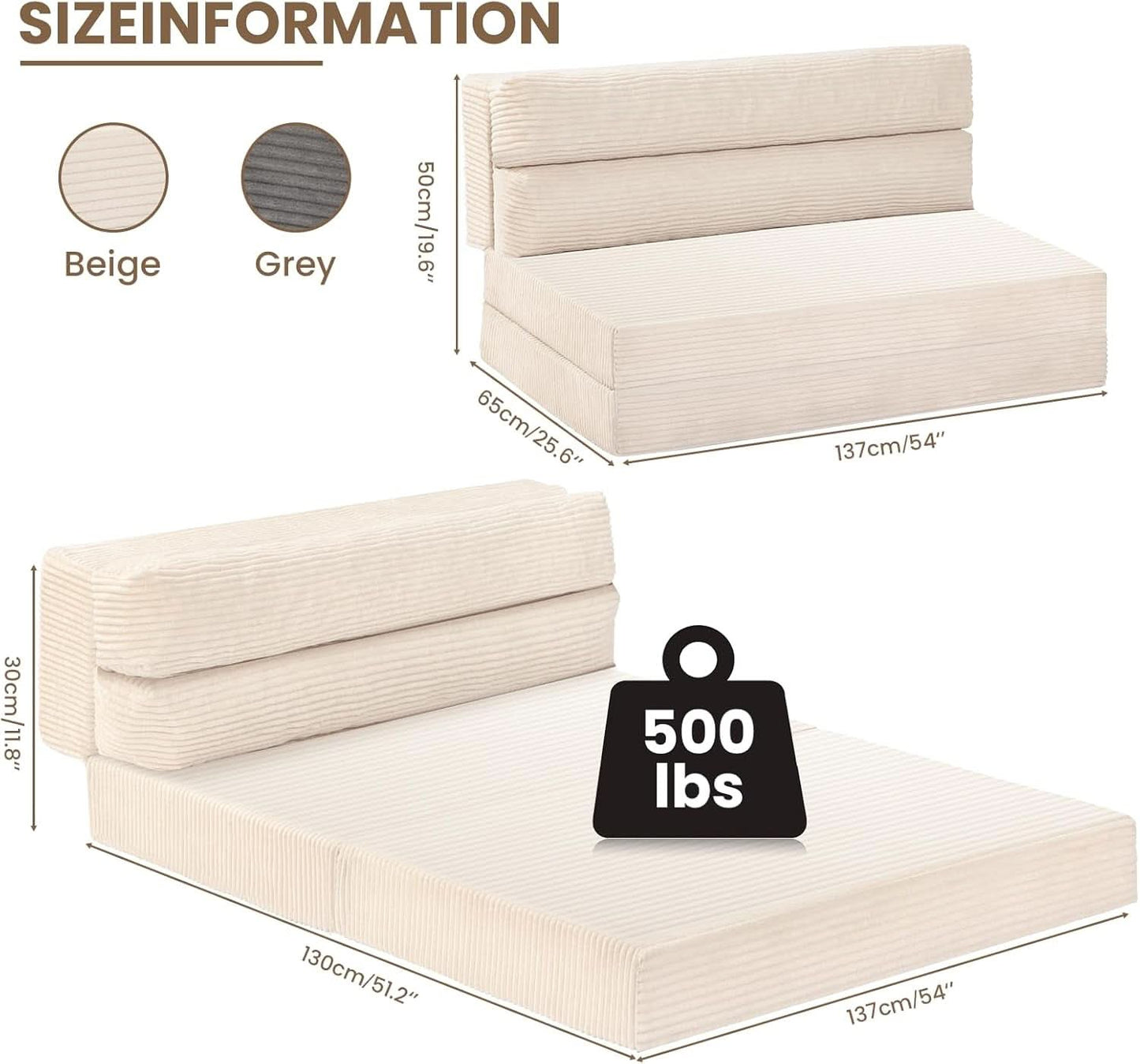 Convertible Folding Sofa Bed with Pillow and Mattress