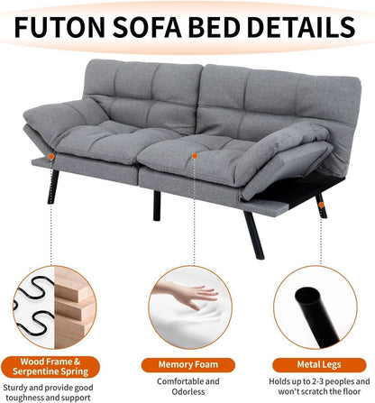 Convertible Futon Sofa Bed with Adjustable Backrest Comfort