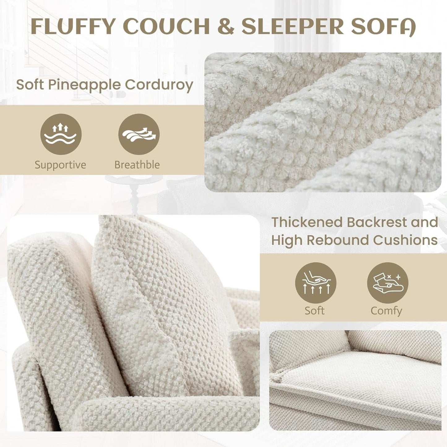 Convertible King Sofa Bed with USB Charging and Pockets