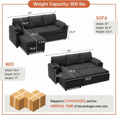 Convertible L-Shaped Sofa Bed with Storage and USB