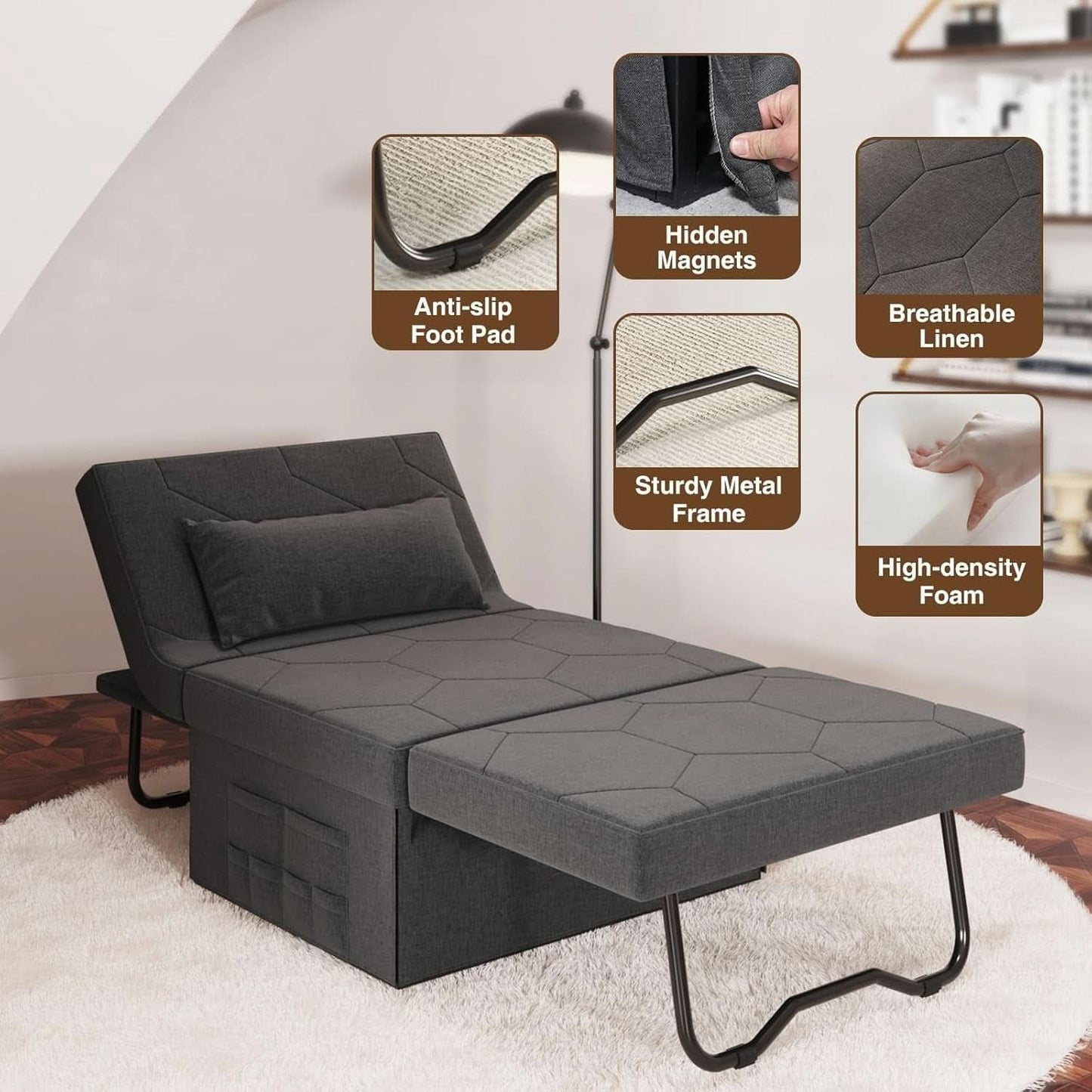 Convertible Sleeper Chair Bed with Adjustable Backrest