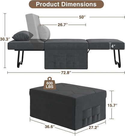 Convertible Sleeper Chair Bed with Adjustable Backrest