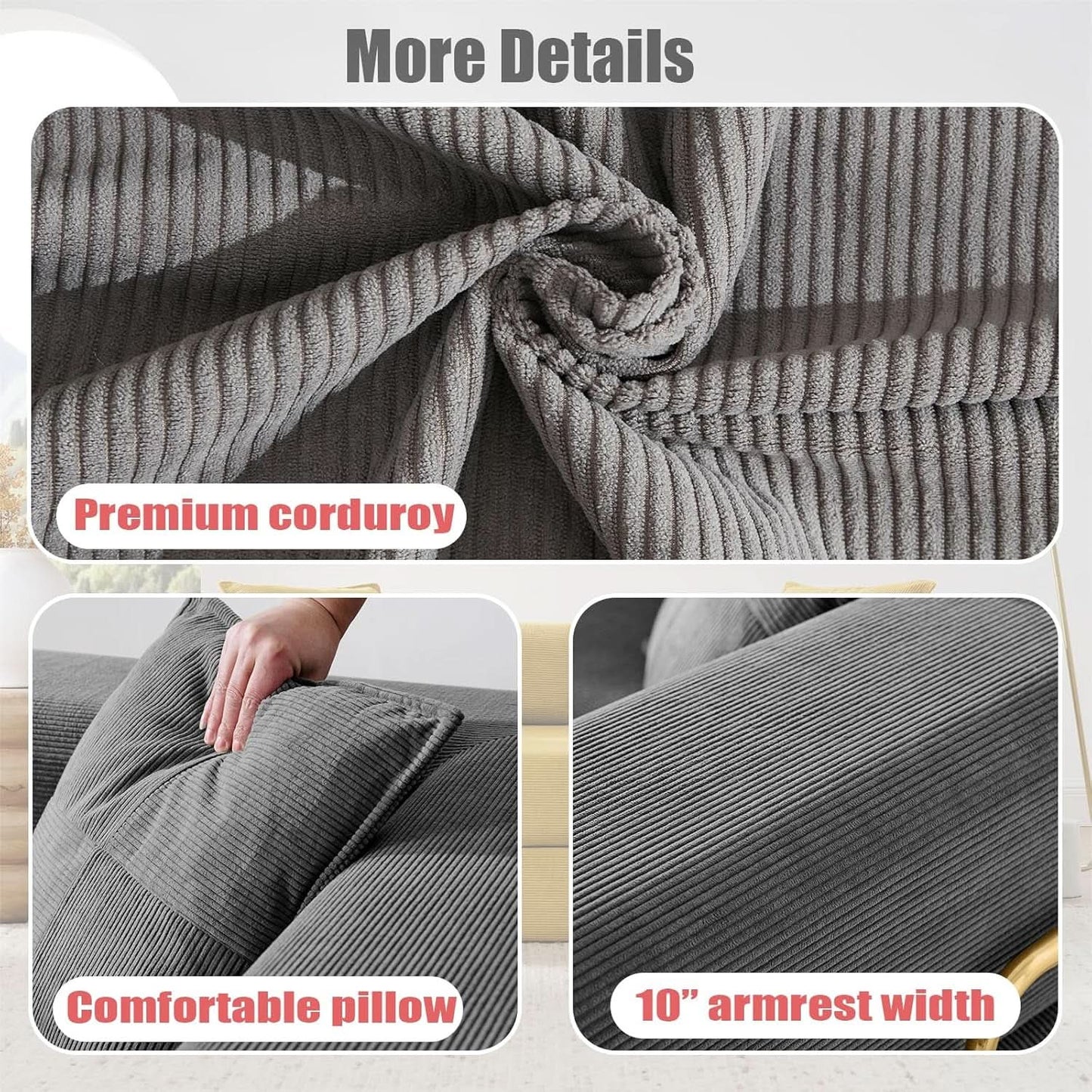 Convertible Sofa Bed with Adjustable Armrests and Comfort