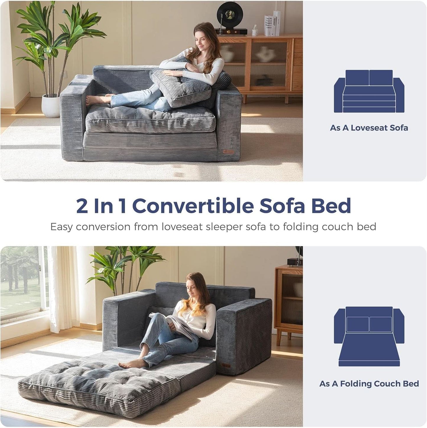 Convertible Sofa Bed With Pillows For Living Room