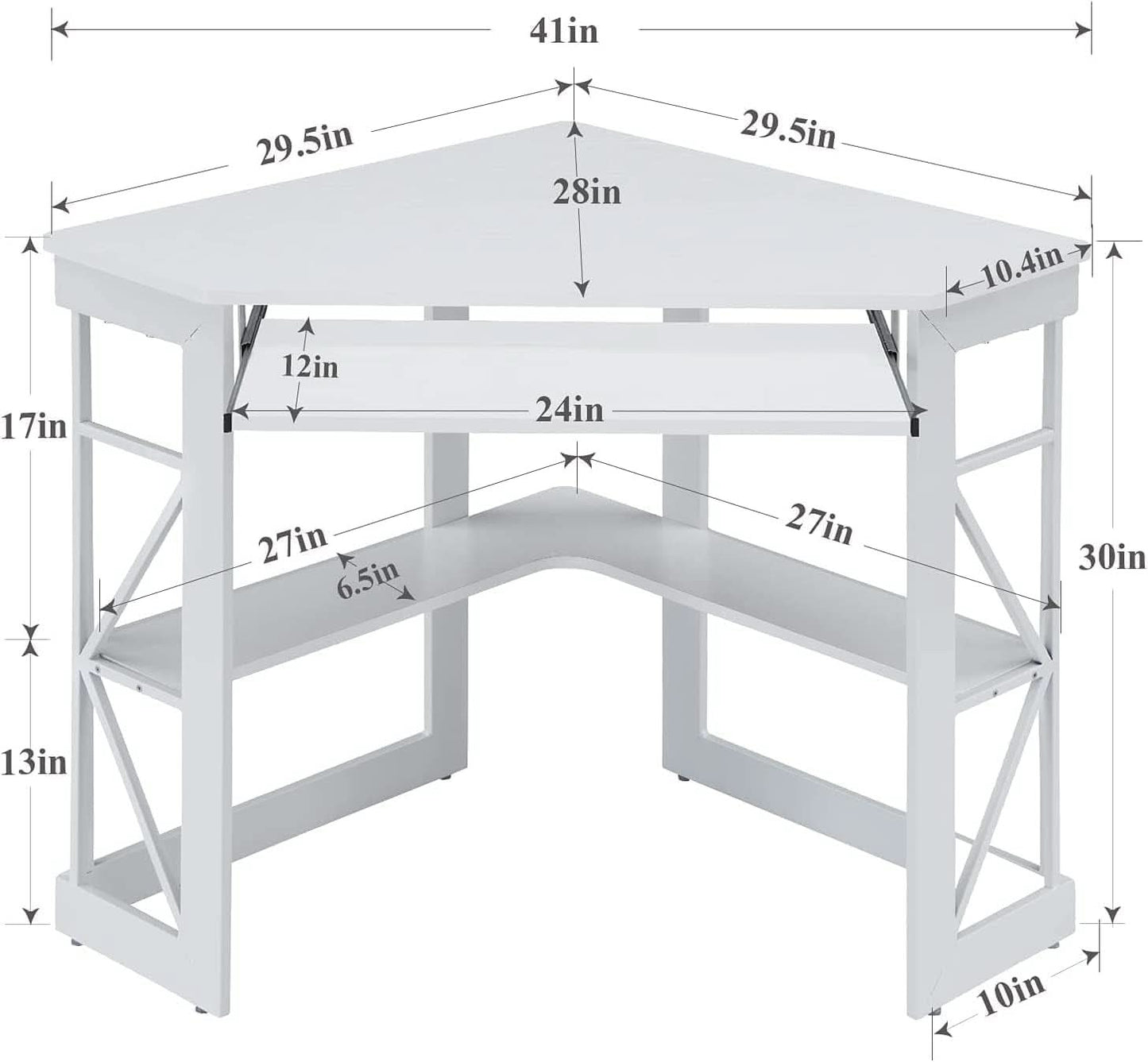 Corner Computer Desk with Keyboard Tray and Storage Shelves