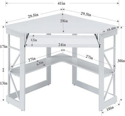Corner Computer Desk with Keyboard Tray and Storage Shelves