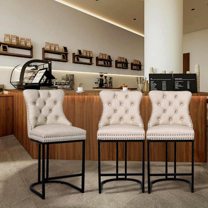 24 Inch Counter Height Bar Stools Beige With Back Faux Leather