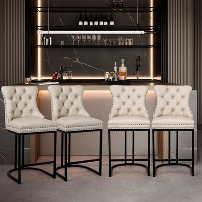 24 Inch Counter Height Bar Stools Beige With Back Faux Leather
