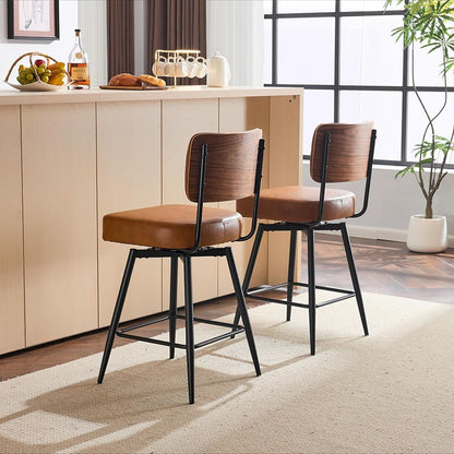 Counter Height Bar Stools Set Of 2 26 Inch Brown PU Leather