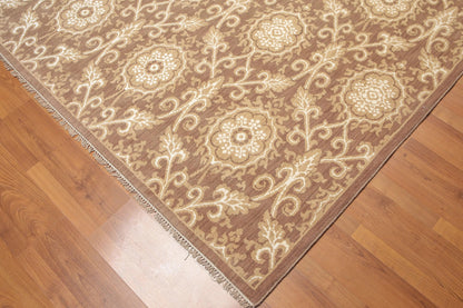 6' x 9' Hand Knotted Damask Wool & Bamboo Silk Area rug Brown