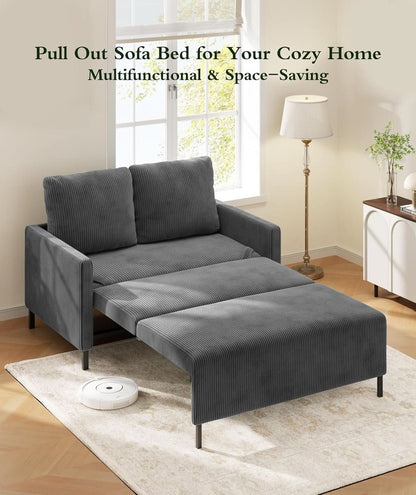 Cozy Corduroy Convertible Sofa Bed With Fluffy Pillows