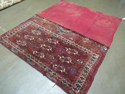 2.5' X 4' Antique Handmade Bokhara Turkoman Yamud Wool Rug Kilim Backing NICE