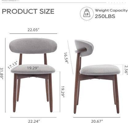 Wooden Dining Chairs Set Of 6 With Light Grey Upholstery