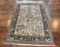 Persian Qum Tree of Life Rug 5x7, Wool and Silk Highlights, Animal Motifs, Vintage Hand Knotted Handmade Cream & Black Fine Oriental Carpet