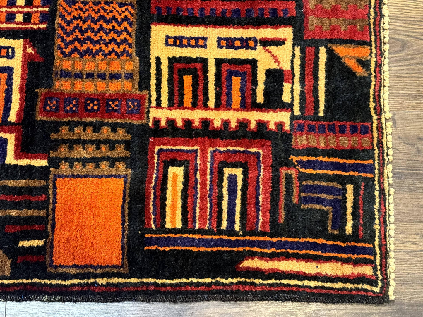 Balouch Rug 3x5, City Pictorial, Afghan Rug