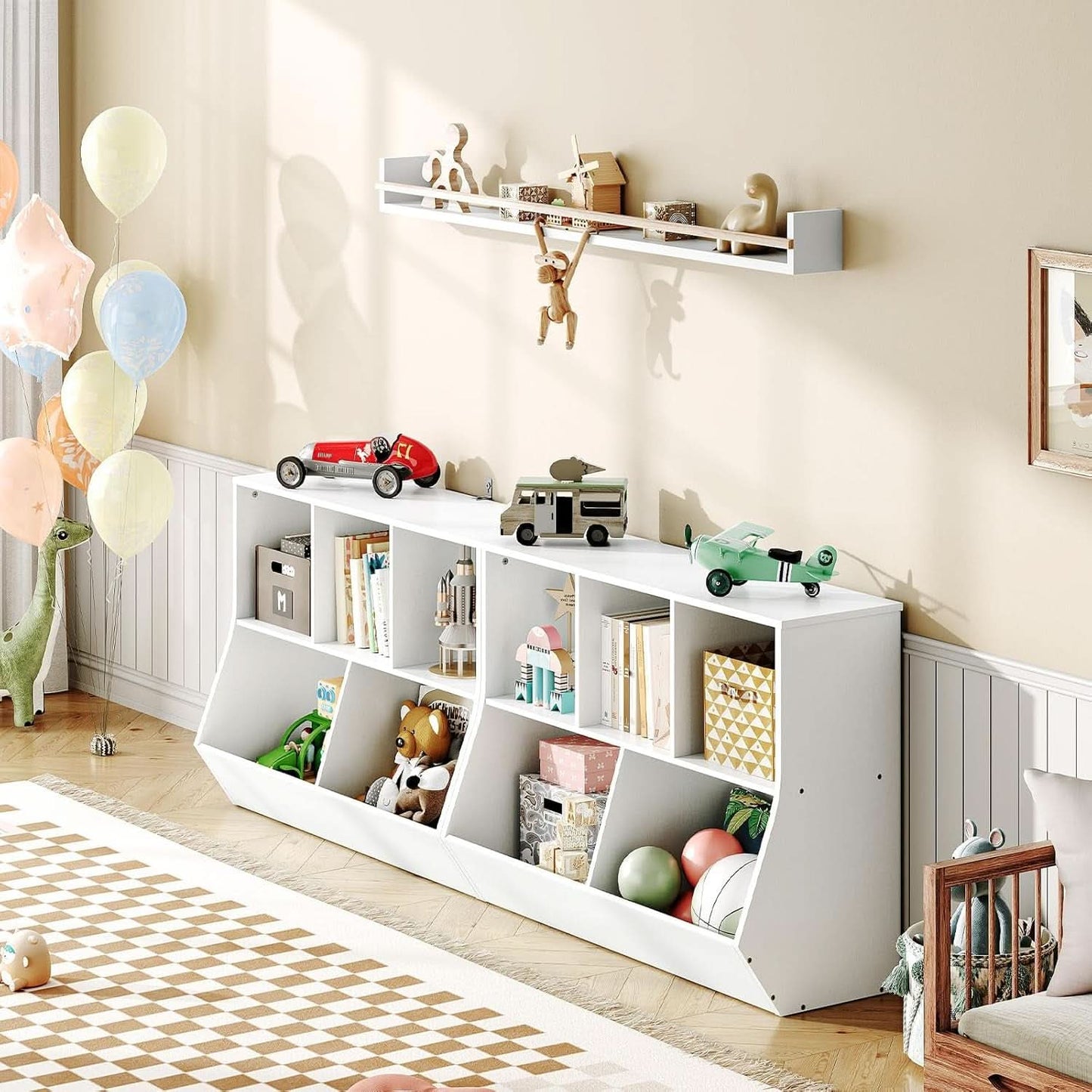 White 35.4 Inch Kids Bookshelf With Open Compartments