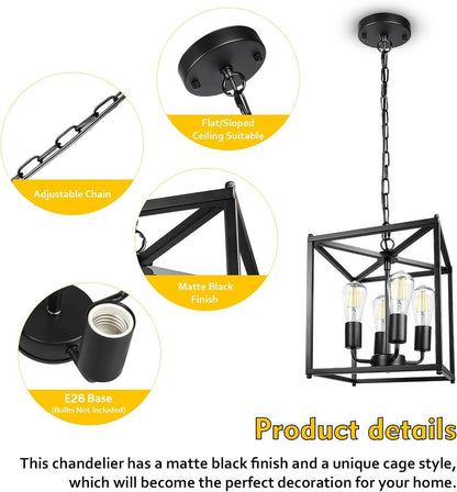 Black Farmhouse 4 Light Chandelier Pendant Light Adjustable