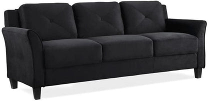 2 Piece Living Room Sofa And Loveseat Set In Black Microfiber Upholstery With 67.3 Inch Total Seat Width
