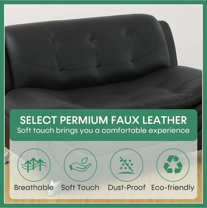 Leather Sofa Set 3 Piece With Loveseat And Armchair For Living Room Black