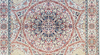 Beige & Cream Small Turkish Silk Rug, Bamboo Silk, Power-Loomed, Persian Design, High Quality, Soft Accent Rug, 3x5 ft, 2' 8" x 4' 11"