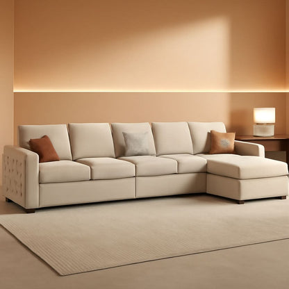 Beige U Shaped Sectional Sleeper Sofa With Storage Chaise