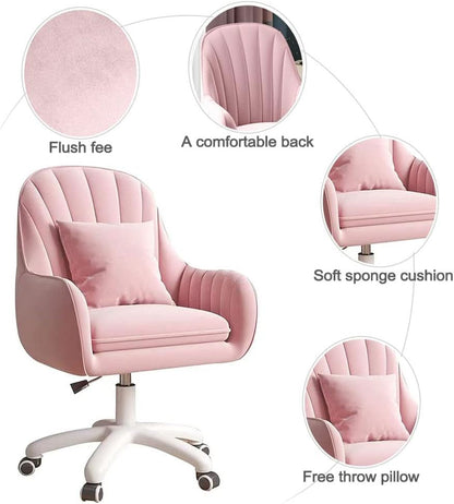 Velvet Home Office Chair With Tufted Mid Back And Height Adjustment