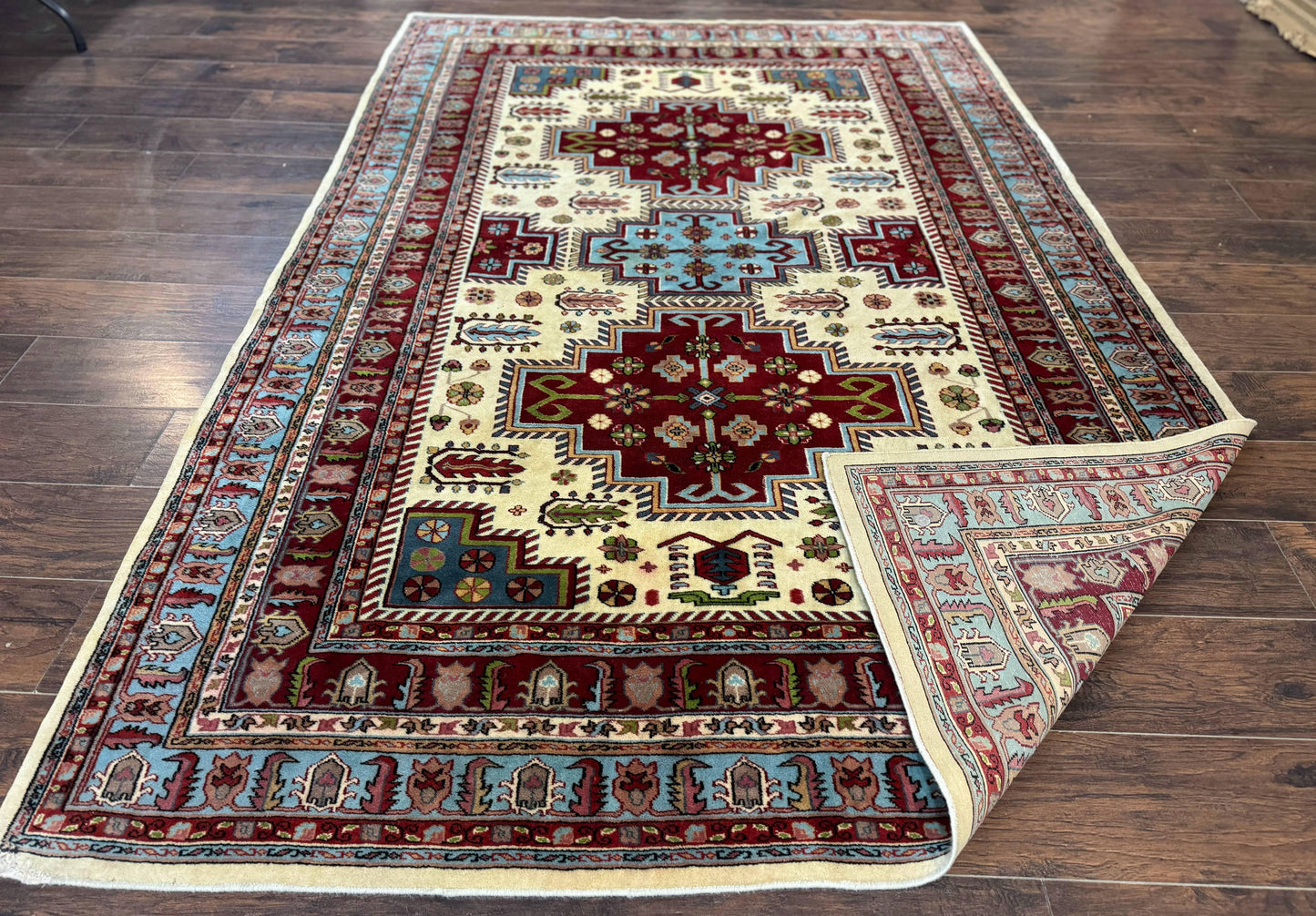 Turkish Kazak Rug 6x9, Geometric Medallions